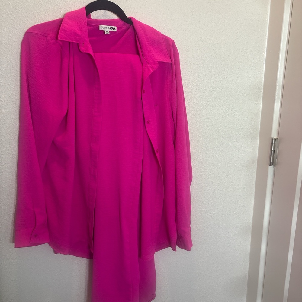 Fashion Nova Hot Pink Shirt and pant set